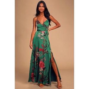 Lulu’s - Still the One Emerald Green Satin Maxi - Small